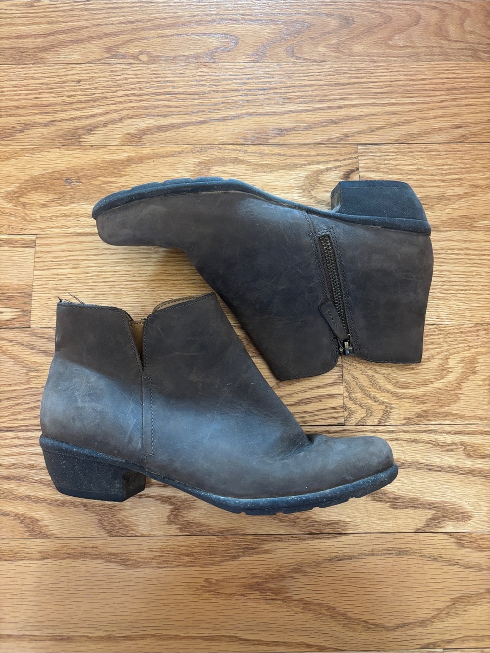 Clarks Brown Suede Ankle Booties with Side Zip
